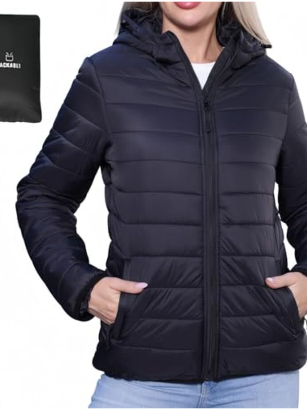 Quilted Full-Zip Packable Puffer Jacket Hooded Winter Coat